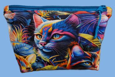 Kosmetiktasche Tasche Medikamente Stifte Krimskrams Katzen bunt