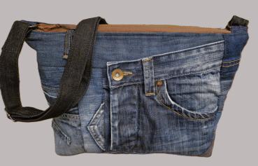 Große Handtasche Patchwork Jeans Upcycling Jeanstasche