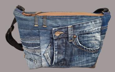 Große Handtasche Patchwork Jeans Upcycling Jeanstasche
