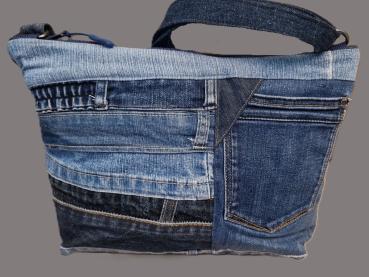 große Handtasche Patchwork Upcycling Jeanstasche klassisch
