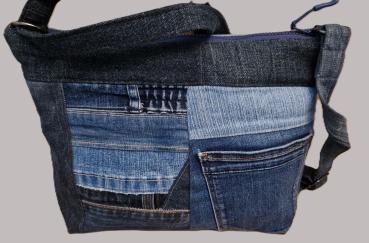 große Handtasche Patchwork Upcycling Jeanstasche klassisch