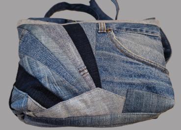 mittlere Handtasche Patchwork Upcycling Jeanstasche klassisch