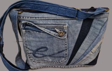 mittlere Handtasche Patchwork Upcycling Jeanstasche klassisch