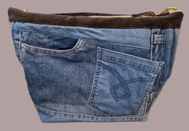 große Handtasche Upcycling Jeanstasche franz. Bulldogge