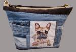 große Handtasche Upcycling Jeanstasche franz. Bulldogge
